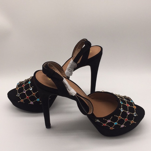 Qupid Ladies Platform Black Suede 5” Heels Pumps Size 7 - Picture 12 of 14